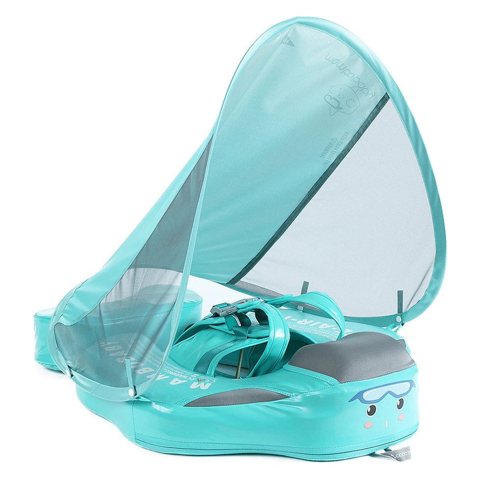 Original Mambobaby™ Playful Green Flamingo baby float for UK pools. Non-inflatable air-free design for babies 3-24 months.